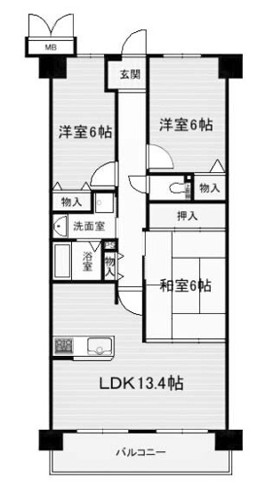 【間取り】 | 長岡京グリーンマンション | 専有面積64.57㎡