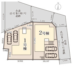 福津市西福間２丁目　２号棟の区画図