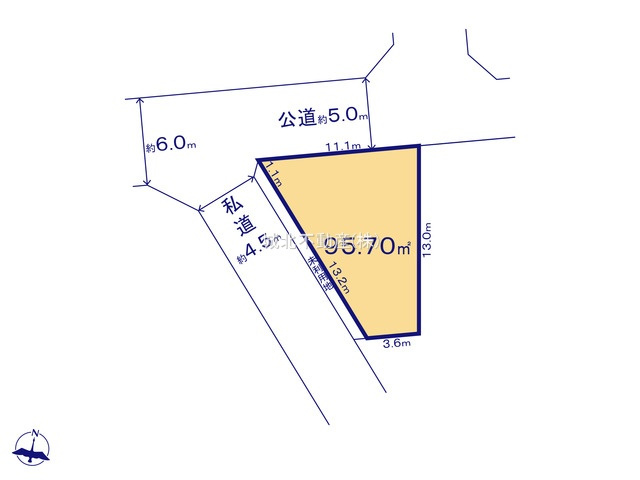 練馬区石神井町8丁目 限定1区画の土地図|土地面積75.70㎡ 南西側私道のため陽当たり良好です
