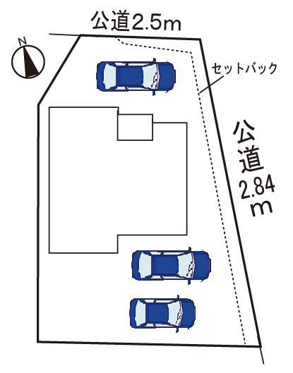 小牧市藤島町居屋敷　新築戸建の区画図|駐車場並列３台可。