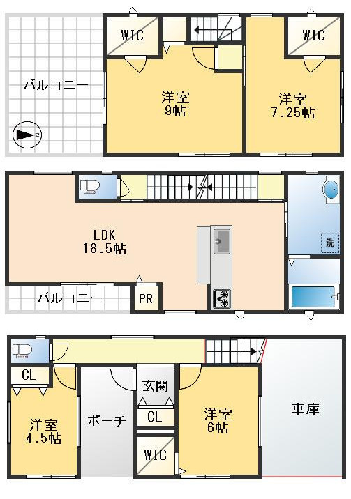豊中市栗ケ丘町　新築戸建の間取り