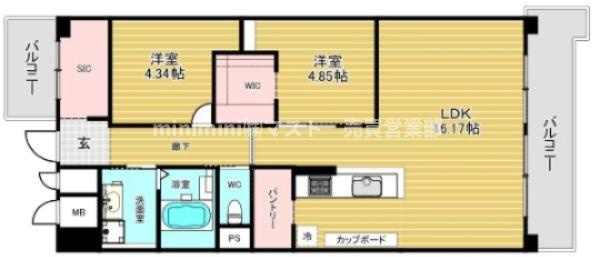 ストークマンション長堀の間取り|◆2LDK、価額3850万円、専有面積65.87㎡、バルコニー15.06㎡のゆとりある2LDK