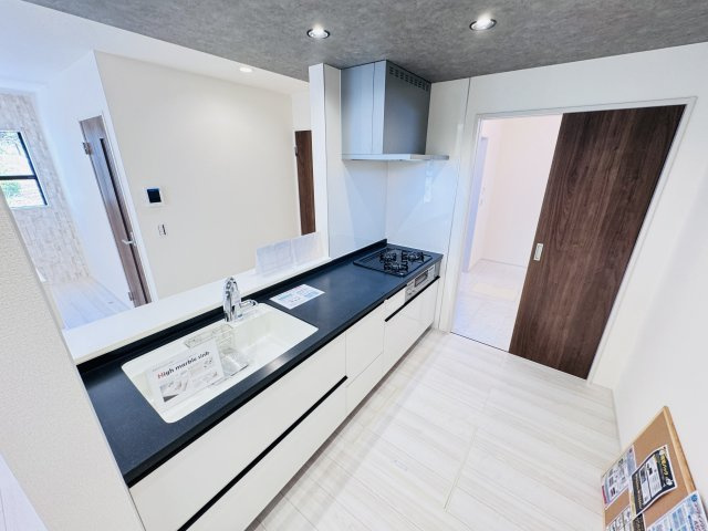柏市酒井根７丁目新築戸建のキッチン|広々システムキッチン・お手入れしやすいレンジフード
