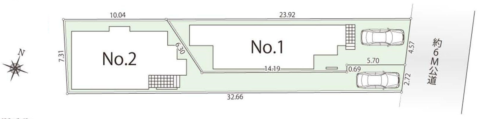 練馬区大泉学園町3丁目 全2棟 1号棟の区画図|土地面積111.11㎡ 東側約6.0ｍ公道に面する全2棟