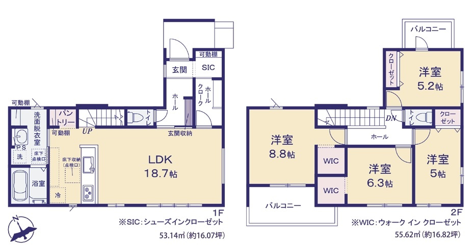 柏市布施新町４丁目新築戸建【富勢東小学校:10分】の間取り|南向き・4LDK