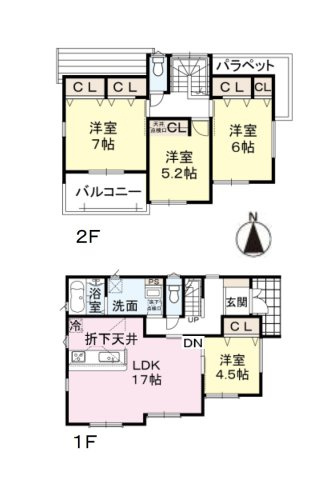 大野城市南ケ丘1丁目第6-2棟（2号棟）　の間取り|全居室収納付きで便利です。