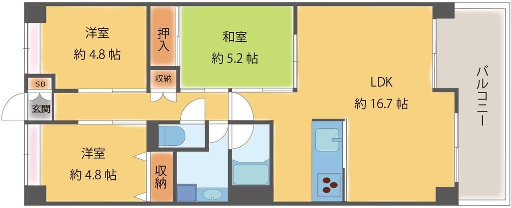 崇徳院ハイツ　Ｓ棟の間取り