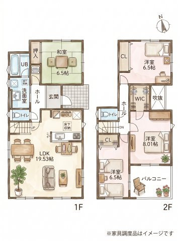 福津市津屋崎1丁目１号棟　戸建ての間取り
