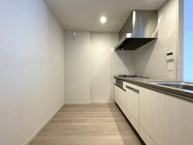 ライオンズタワー新大工町のキッチン|キッチン空間は冷蔵庫、カップボードを設置しても十分な広さを備えております。