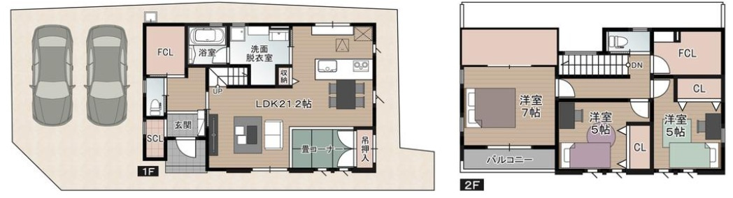 大そねⅥ　1号棟　新築戸建（全5区画）の間取り|１号棟　建物面積　110.54㎡（約33.43坪）（1F　60.86㎡　2F　49.68㎡）