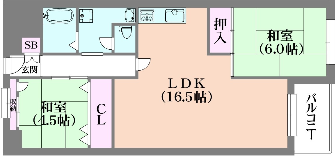 神戸市兵庫区菊水町１０丁目の賃貸マンションの間取り
