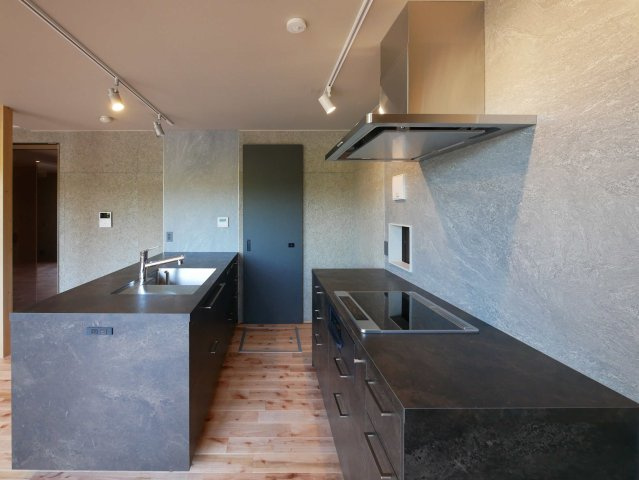東灘区渦森台4丁目戸建のキッチン|グラフテクト製の大きなデュエキッチンです。（2025年7月現在）