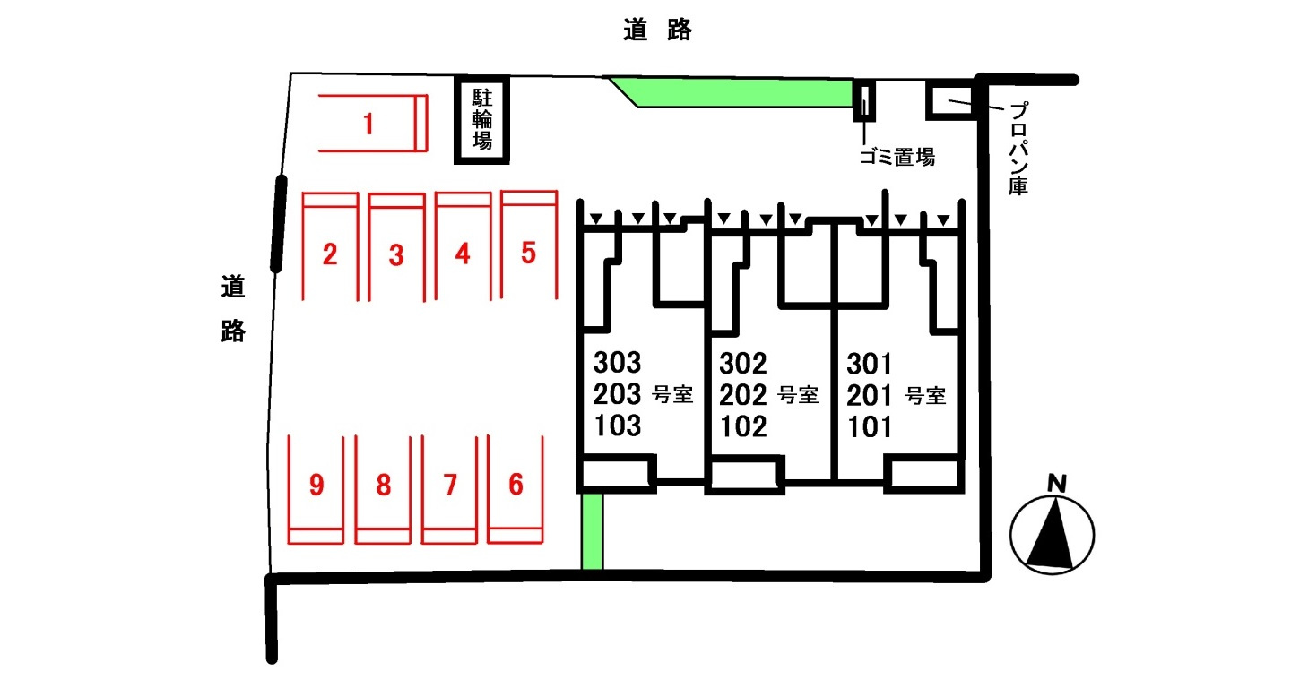 サンライズハウスの区画図|駐車場