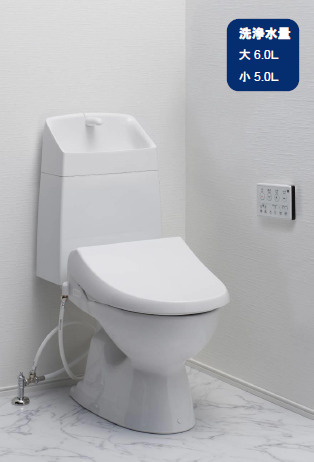 リナージュ藍住町勝瑞　第1期の設備|【温水洗浄便座】
清潔感のあるトイレ空間。温水洗浄便座を採用し、壁付リモコンで操作もスムーズ。