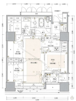 【間取り】 | プレミストタワー靱本町 | 【間取り】高層階31階南向き中部屋！採光、通風、眺望良好◎