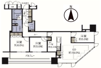 【間取り】 | ブランズタワー大阪本町 | 【間取り】南東角部屋につき、採光、通風良好◎