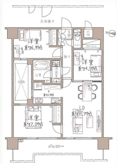 マイキャッスル八王子元横山町の間取り|～西向き3LDK　キッチンが独立しているため、リビングダイニングが広く見える間取りです～