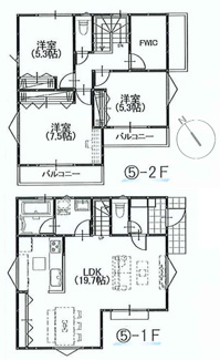 【土地図＋建物プラン例】 | 【仲介手数料無料！！】府中市住吉町4丁目　建築条件付き売地（全5区画）No5区画　4890万円