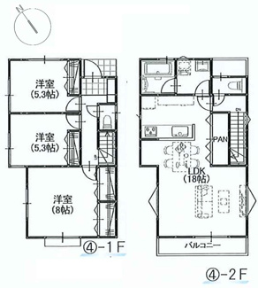 【土地図＋建物プラン例】 | 【仲介手数料無料！！】府中市住吉町4丁目　建築条件付き売地（全5区画）No4区画　4090万円