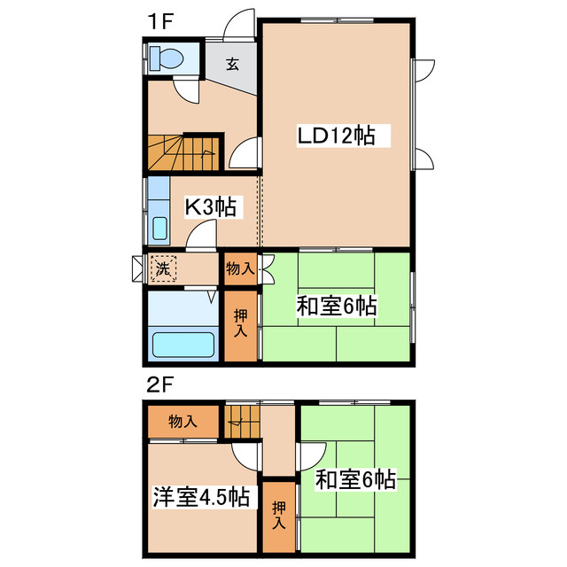 緑ヶ岡5-22-7貸家の間取り
