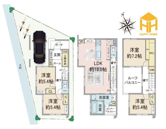 宝塚市口谷東1丁目建築条件付き土地の土地図＋建物プラン例|建物プラン例　建物価格2300万円、建物面積109.84㎡