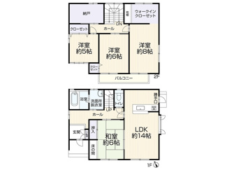 【間取り】 | 【リフォーム住宅】中古一戸建　玉島上成　4LDK+S | 14帖のLDKに隣接した和室があり、一体感のある広々とした空間を演出できます。2階にはウォークインクローゼットや納戸など収納が充実。各洋室が独立しており、プライベートな時間も快適に過ごせる間取りです。