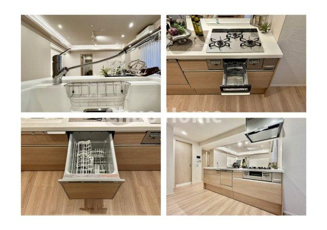 ロワール北千住のキッチン|【システムキッチン】ワイドで収納豊富な使い勝手の良いカウンターキッチンには、食洗器・伸縮タイプのキッチン水栓、三ツ口コンロ・魚焼きグリルなどの便利な設備が標準完備されています。