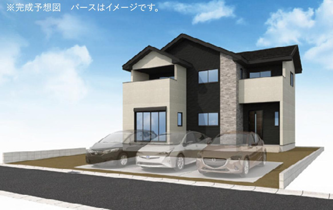 【外観パース】 | つくばみらい市谷井田10期　新築戸建 | 南東道路に面しているので日当たり良好☆