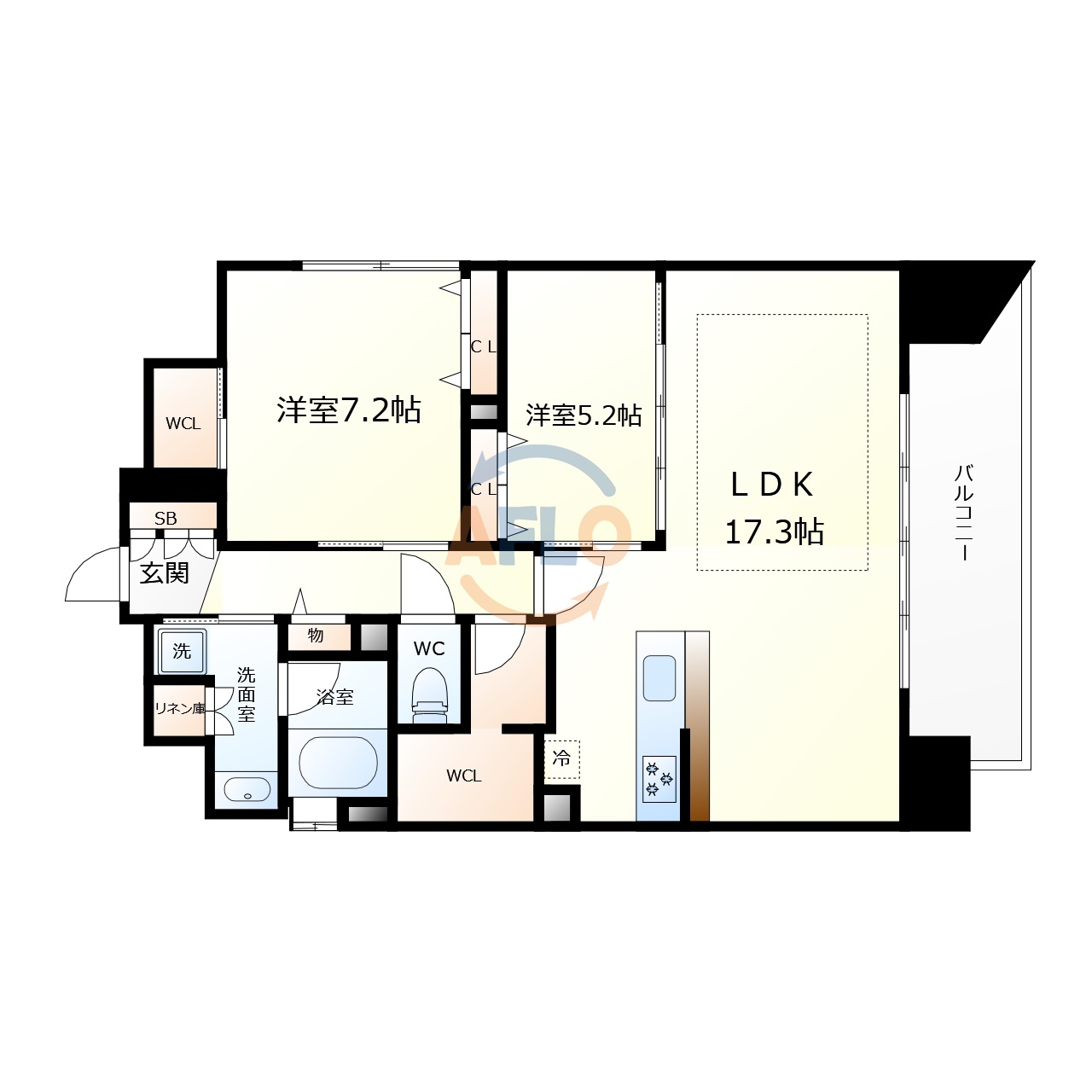 レジュールアッシュ谷町四丁目グランクラス　南大江小学校区の間取り|レジュールアッシュ谷町四丁目グランクラス　間取り