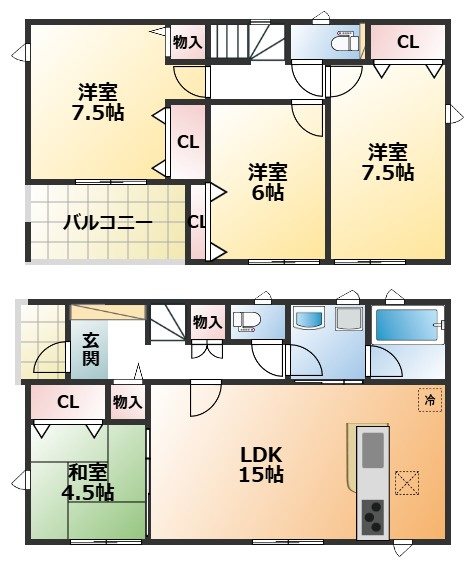 CRADLEGARDEN高根沢町中阿久津第1の間取り|南向きで陽当たりの良い間取りです