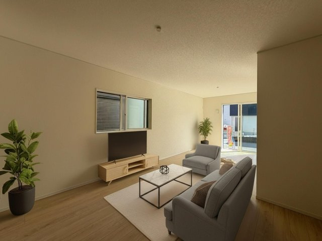 【現地画像あり】厚木市妻田西第15　全２棟　１号棟の居間・リビング|※AIホームステージング加工済（イメージ）