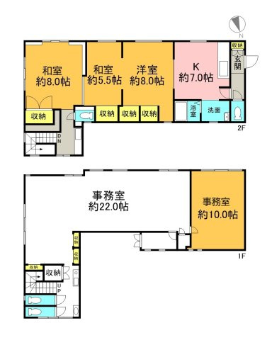 いわき市小名浜玉川南　中古戸建の間取り|1階事務所、2階が居住スペースとなります