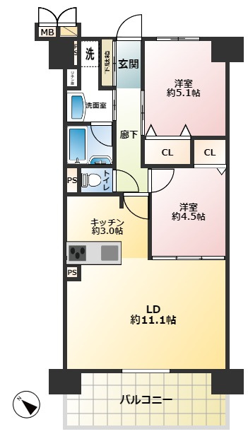 オブリージュ三番町レジデンス　静岡市葵区三番町の間取り|２LDKで使いやすそうな間取りです