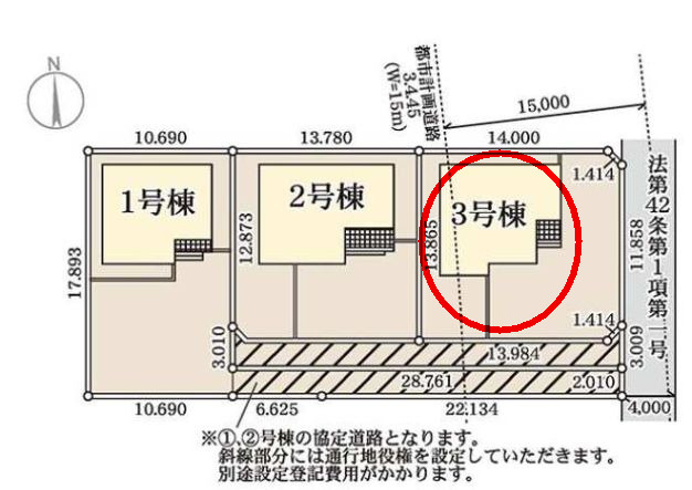 リーブルガーデンＳ第２前橋総社町植野　3号棟の区画図|駐車場４台以上ご用意しています！来客時も重宝しますよ♪