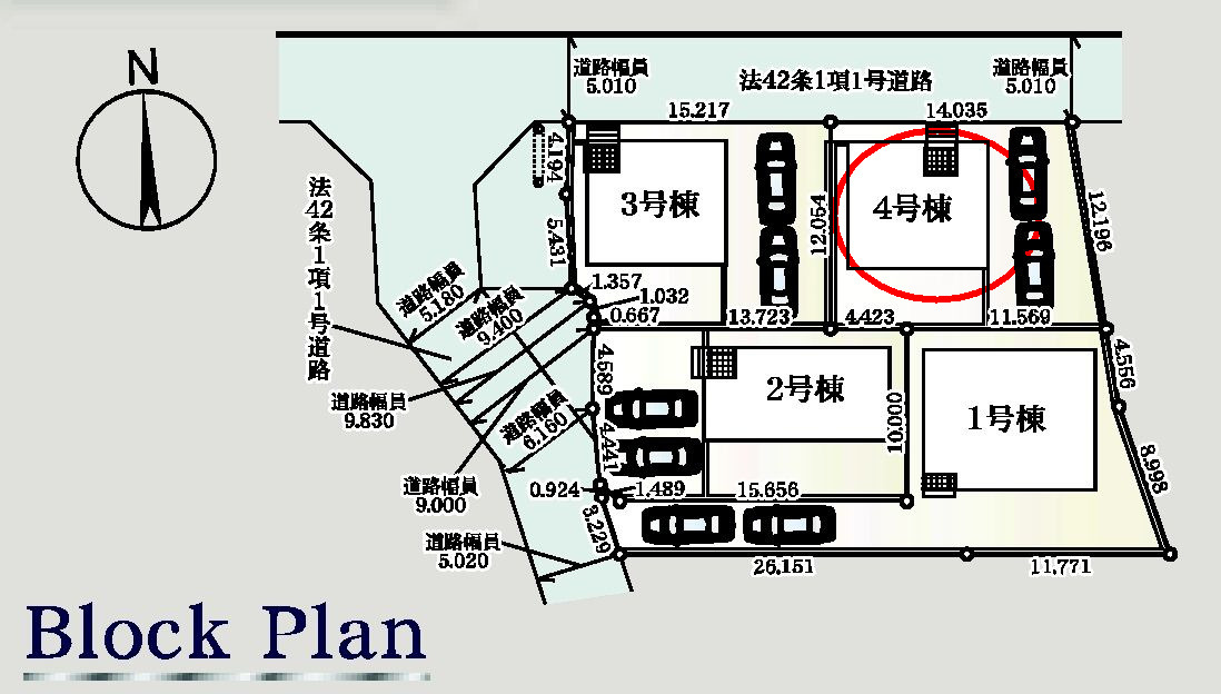クレイドルガーデン前橋市稲荷新田町第３　４号棟の区画図|駐車場は２台以上とめられます！
