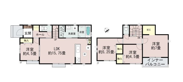 古賀市日吉2丁目第1-2棟（A号棟）の間取り|全居室収納付きで便利です。