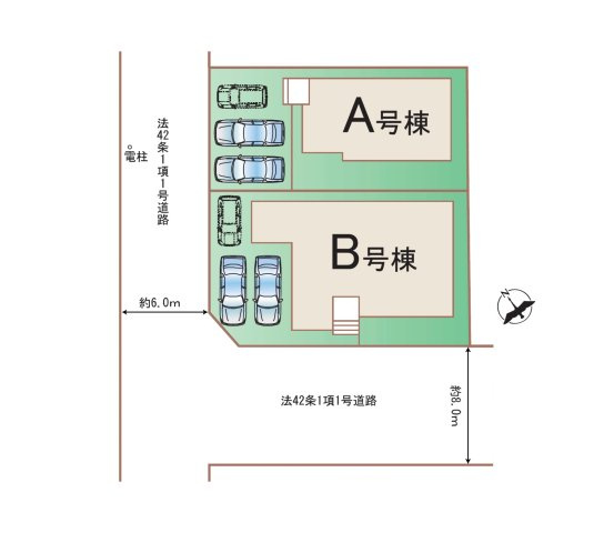 古賀市日吉2丁目第1-2棟（A号棟）の区画図|配置図（A号棟）