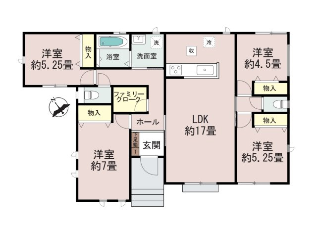 古賀市日吉2丁目第1-2棟（B号棟）の間取り|全居室収納付きで便利です。