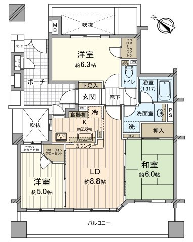 レクセルマンション新所沢の間取り|安心のオートロック付き、7階建て4階部分、3LDKの間取りです。