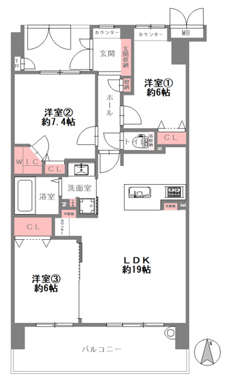 【間取り】 | ビープレイスB棟 | 専有面積81平米以上、ゆったり3LDK♪室内水廻り設備一新！全面リフォーム新調済☆新調設備保証付☆床暖房・食洗機・浴室乾燥機完備☆玄関ポーチ付き☆南向きバルコニー☆