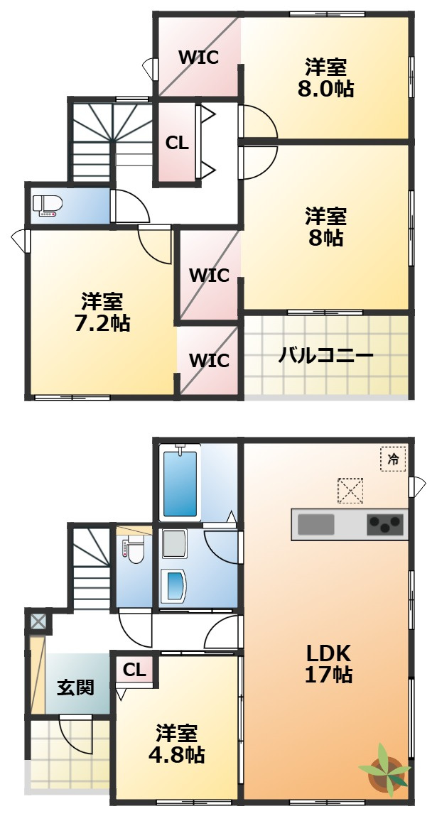 リガーレ宇都宮市江曽島町16期の間取り|南向きで陽当たりの良い間取りです