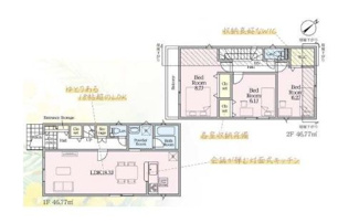 【間取り】 | 青葉区奈良町 5号棟 第13 | 南西向き　２階建て　3LDK　全居室６帖以上　全居室収納付き　全居室２面採光　WIC