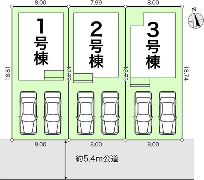 「P３台可・ランドリールーム付」高知市瀬戸東町３丁目6期　2号棟の区画図|南向きで日当たり良好！駐車２台可能です☆