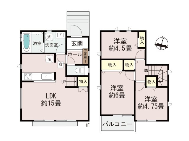 福岡市城南区樋井川5丁目第1-2棟（A号棟）の間取り|全居室収納付きで便利です。