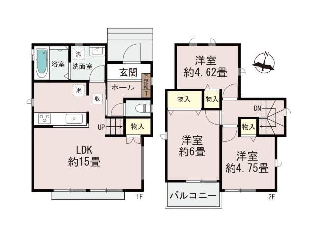 福岡市城南区樋井川5丁目第1-2棟（B号棟）の間取り|全居室収納付きで便利です。