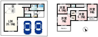 【間取り】 | 守山市吉身３丁目　分譲2区画1号棟