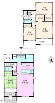 「広々インナーバルコニー」高知市瀬戸東町３丁目6期　3号棟の間取り|LDK16帖＋4.5帖和室の続き間で、家族がゆったり過ごせる空間