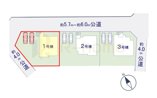 ひたちなか市市毛4期　新築戸建て　1号棟の区画図|大きなお買い物だからこそ、メリット・デメリットを伝えさせて頂きます。
R-homeにお任せください♪