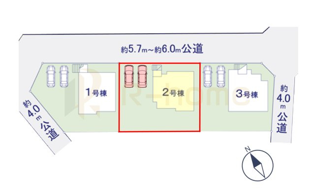 ひたちなか市市毛4期　新築戸建て　2号棟の区画図|大きなお買い物だからこそ、メリット・デメリットを伝えさせて頂きます。
R-homeにお任せください♪