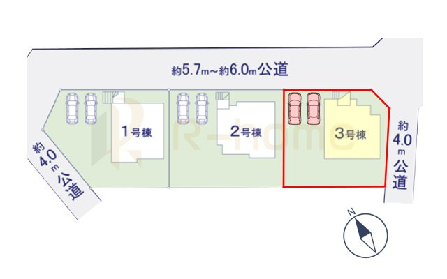 ひたちなか市市毛4期　新築戸建て　3号棟の区画図|大きなお買い物だからこそ、メリット・デメリットを伝えさせて頂きます。
R-homeにお任せください♪